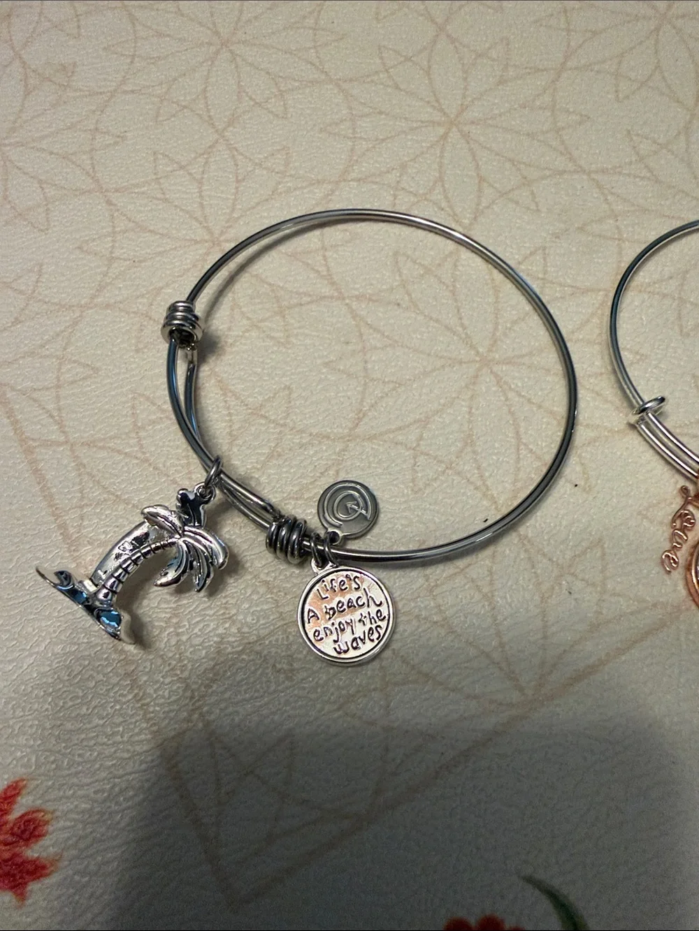 Silver Charm Bangle Bracelets lot of 2